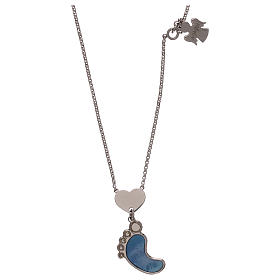 Collier AMEN argent 925 pendentif nacre forme pied bleu