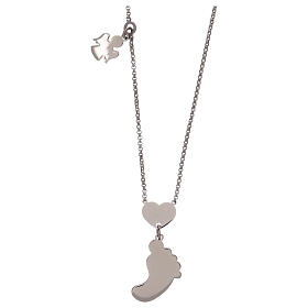 Necklace AMEN of 925 silver, pink mother-of-pearl pendant, foot shape