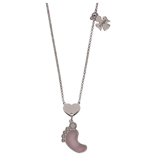 Necklace AMEN of 925 silver, pink mother-of-pearl pendant, foot shape 1
