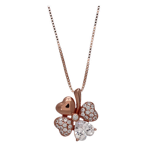 AMEN necklace in 925 silver rosé finish four-leaf clover pendant zircons 1