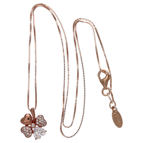 AMEN necklace in 925 silver rosé finish four-leaf clover pendant zircons 3