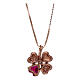 Necklace AMEN with four-leaf clover, pink 925 silver, zircons and red stone s2