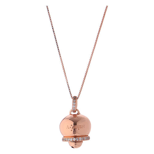 Kette AMEN rosa Silber 925 Glocke Anhänger mit Engel und Zirkonen 2