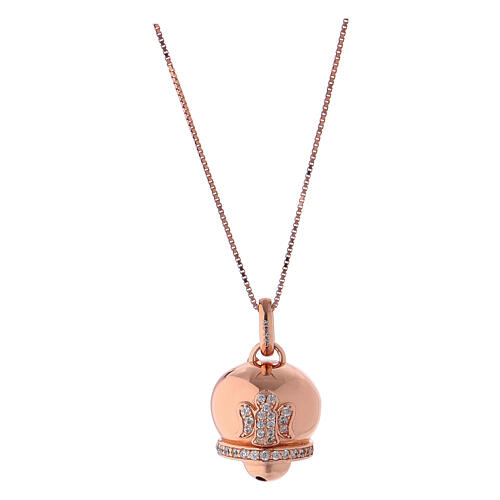 Necklace AMEN of pink 925 silver, bell-shaped pendant with angel of white zircons 1