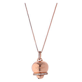 Collana AMEN arg 925 rosè ciondolo campanella zirconi bianchi angelo