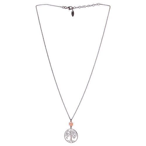 Necklace with tree of life and angel, rhodium-plated and pink 925 silver 2