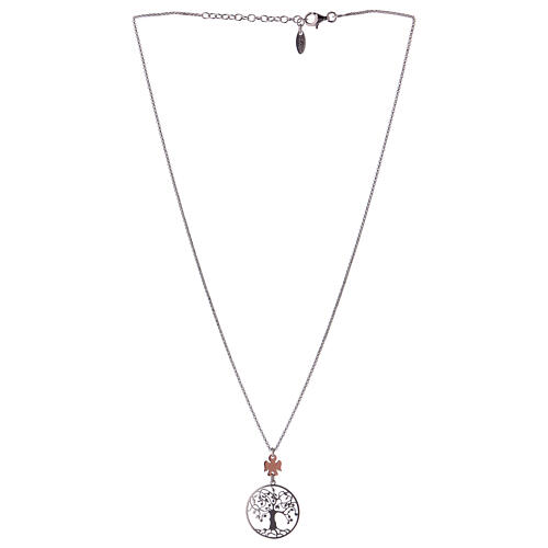 Necklace with tree of life and angel, rhodium-plated and pink 925 silver 4