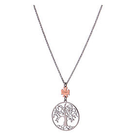 Collier AMEN arbre de la vie et ange argent 925 rhodié et rosé