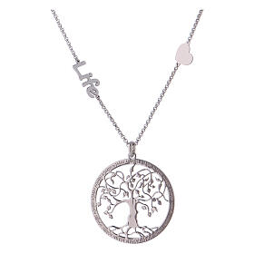 Necklace AMEN with tree of life and LIFE word, rhodium-plated 925 silver