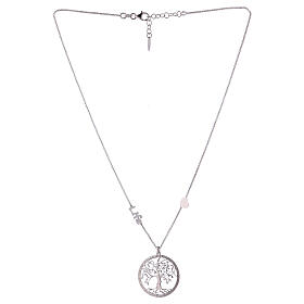 Necklace AMEN with tree of life and LIFE word, rhodium-plated 925 silver