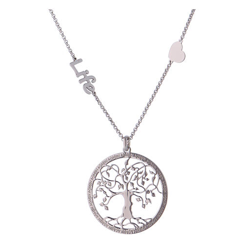 Necklace AMEN with tree of life and LIFE word, rhodium-plated 925 silver 1