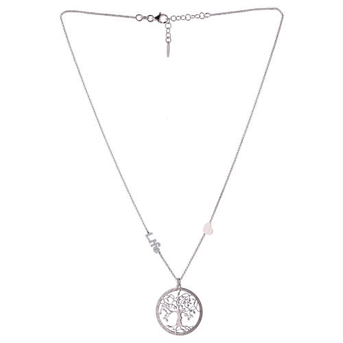 Necklace AMEN with tree of life and LIFE word, rhodium-plated 925 silver 2