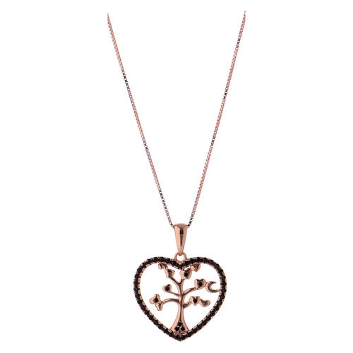 Necklace AMEN, heart-shaped tree of life, pink 925 silver 1