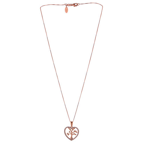 Necklace AMEN, heart with tree of life, pink 925 silver 2