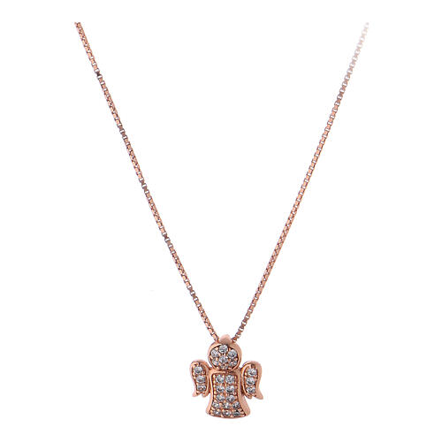 Necklace AMEN, angel with zircons, pink 925 silver 1