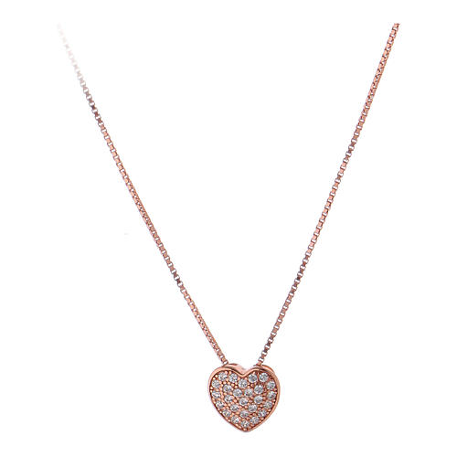 Collar AMEN plata 925 rosada colgante corazón con zircones blancos 1