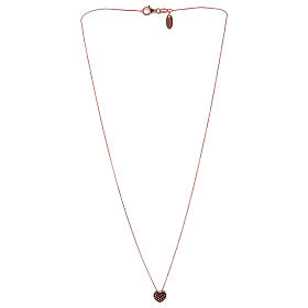 Necklace AMEN, heart with black zircons, pink 925 silver