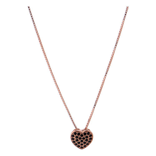 Collier rosé pendentif coeur avec zircons noirs AMEN argent 925 1