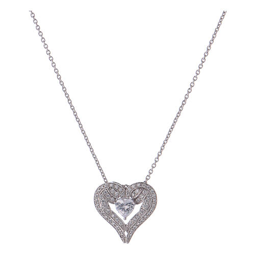 Necklace heart shaped wings pendant 925 silver AMEN 1