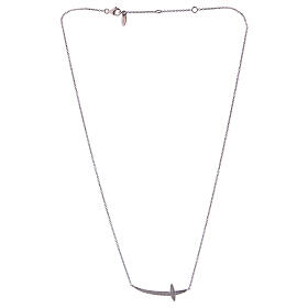 Necklace AMEN of 925 silver, horizontal cross with zircons