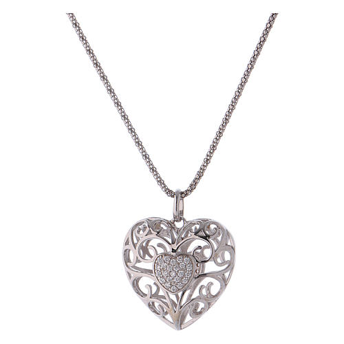 Naszyjnik wisiorek w kształcie serca z serduszkiem z cyrkonii srebro 925 AMEN 1