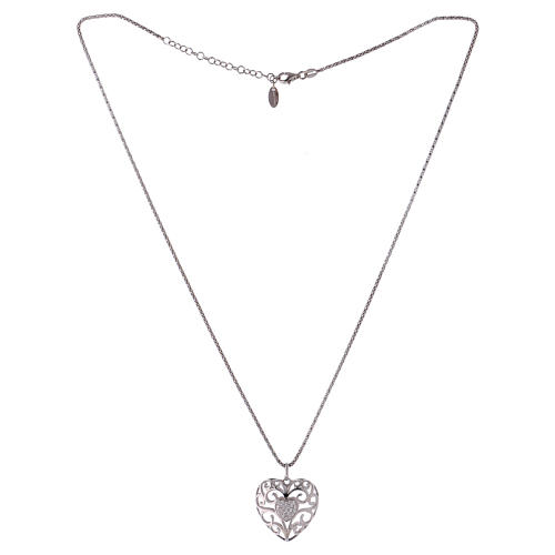 Naszyjnik wisiorek w kształcie serca z serduszkiem z cyrkonii srebro 925 AMEN 2