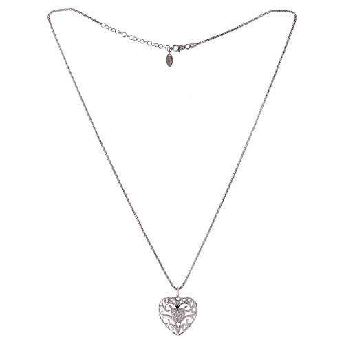 Necklace heart pendant with central zircon heart 925 silver AMEN 2