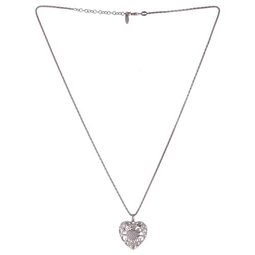 Necklace heart pendant with central zircon heart 925 silver AMEN 4