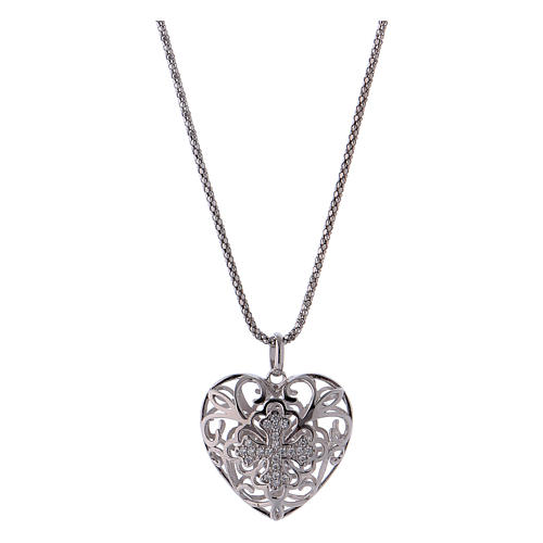 Collar plata 925 AMEN colgante corazón con cruz de zircones 1