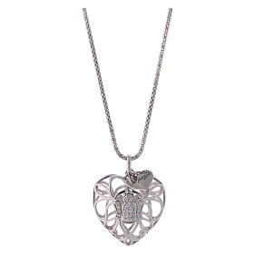 Necklace AMEN with heart-shaped pendant and angel of zircons, 925 silver