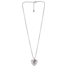 Necklace AMEN with heart-shaped pendant and angel of zircons, 925 silver