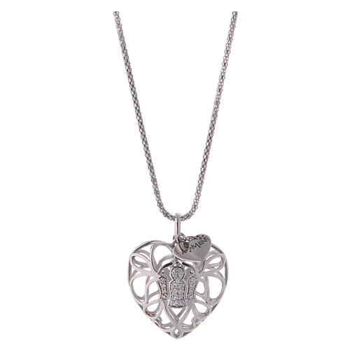 Necklace AMEN with heart-shaped pendant and angel of zircons, 925 silver 1
