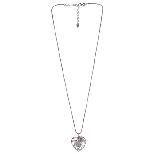 Necklace AMEN with heart-shaped pendant and angel of zircons, 925 silver 2