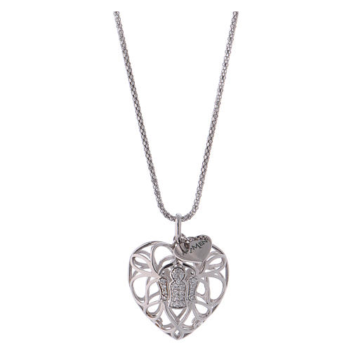 Collier argent 925 AMEN pendentif en coeur avec ange de zircons 1