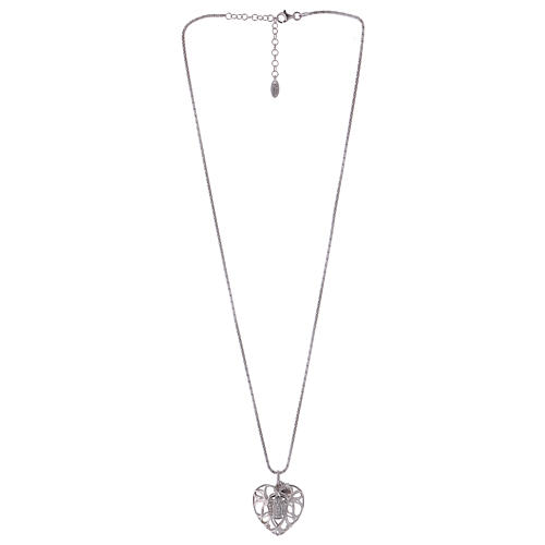Collier argent 925 AMEN pendentif en coeur avec ange de zircons 2