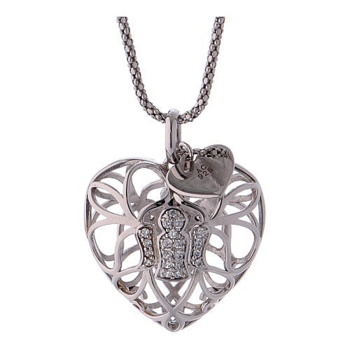 Collier argent 925 AMEN pendentif en coeur avec ange de zircons 3