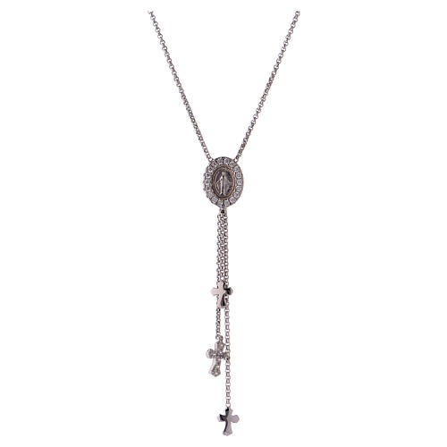 AMEN necklace with Miraculous Medal and crosses, 925 silver and zircons 1