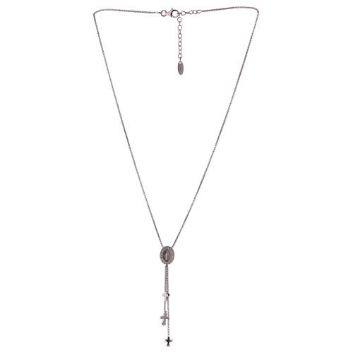 AMEN necklace with Miraculous Medal and crosses, 925 silver and zircons 3