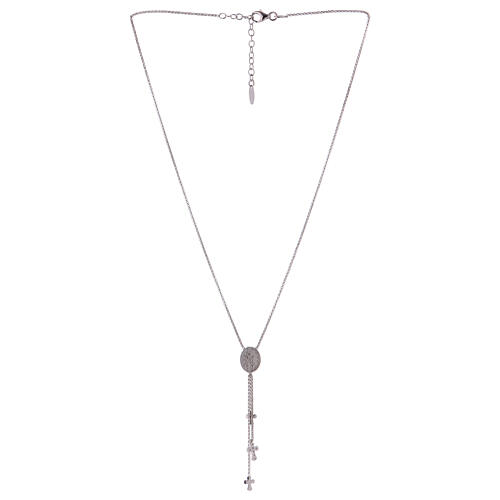 AMEN necklace with Miraculous Medal and crosses, 925 silver and zircons 4