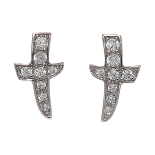 Stud earrings AMEN, cross-shaped, 925 silver and zircons 1