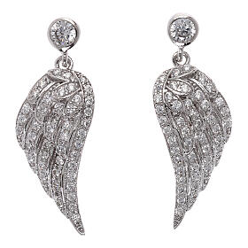 Drop earrings angel wings in 925 silver with zircons AMEN