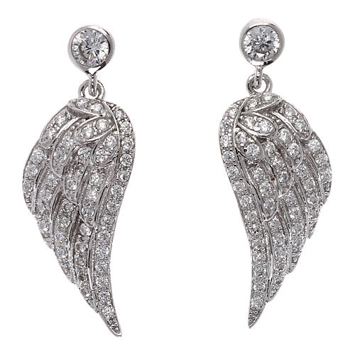 Drop earrings angel wings in 925 silver with zircons AMEN 1