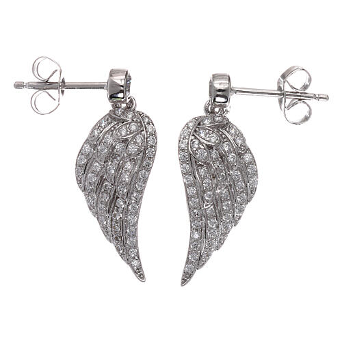 Drop earrings angel wings in 925 silver with zircons AMEN 2