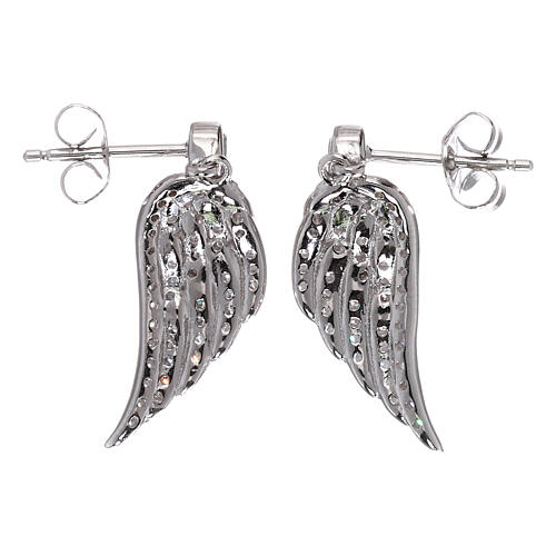 Drop earrings angel wings in 925 silver with zircons AMEN 3