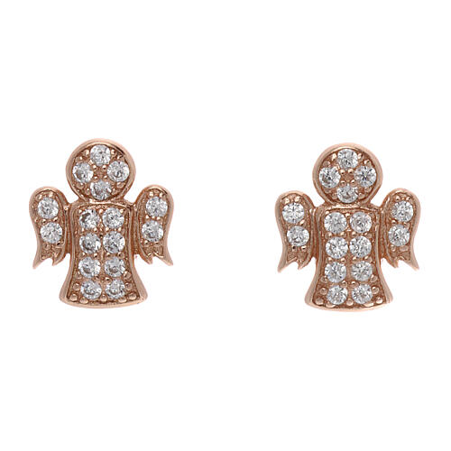 Angel earrings with white zircons 925 silver rosé finish AMEN 1