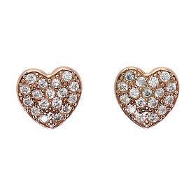 Stud earrings AMEN, heart with white zircons, pink 925 silver