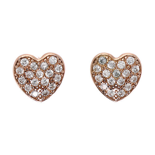 Heart earrings in 925 silver rosé finish and white zircons 1