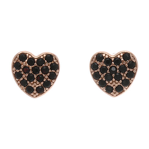 Stud earrings AMEN, heart with black zircons, pink 925 silver 1