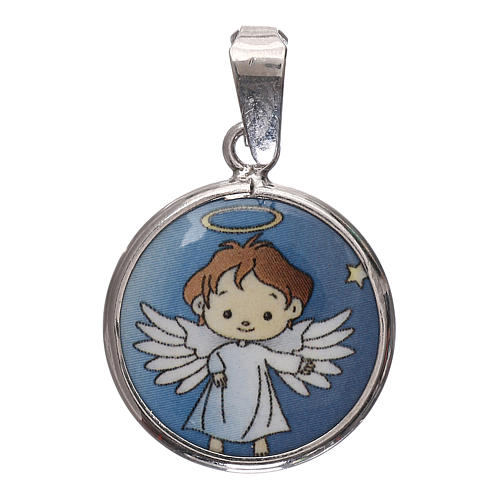 Medaglia tonda porcellana/argento 925 angelo cm 1,8 1