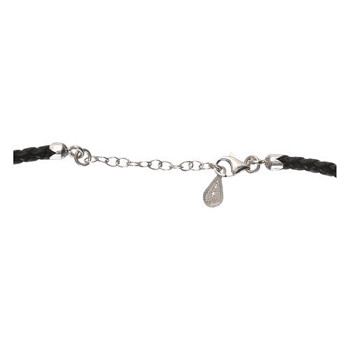 Black artificial leather choker with cross and hearts, 925 silver filigree 4